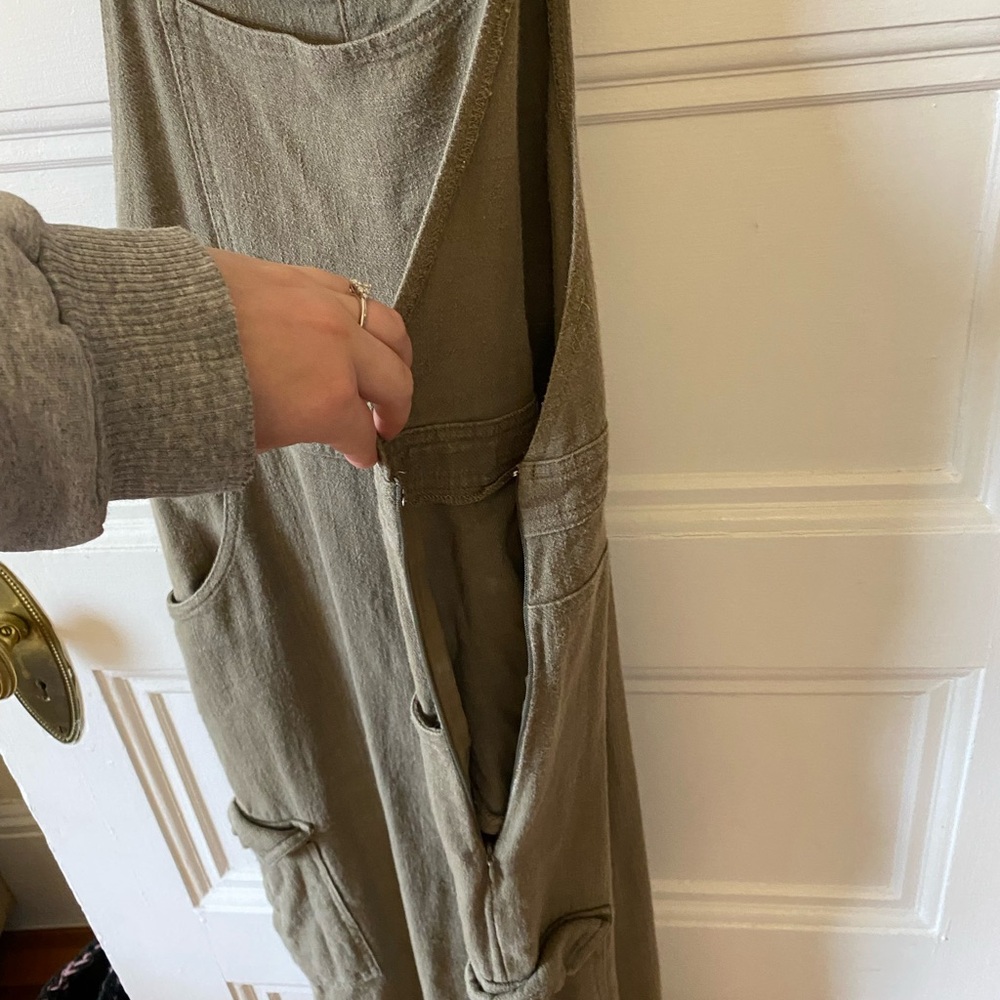 🌻Linen Blend Casual Olive Green Overalls - Picture 3 of 11
